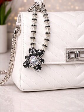 Black and Silver Beaded Purse/Cellphone Chain with Bear Charm